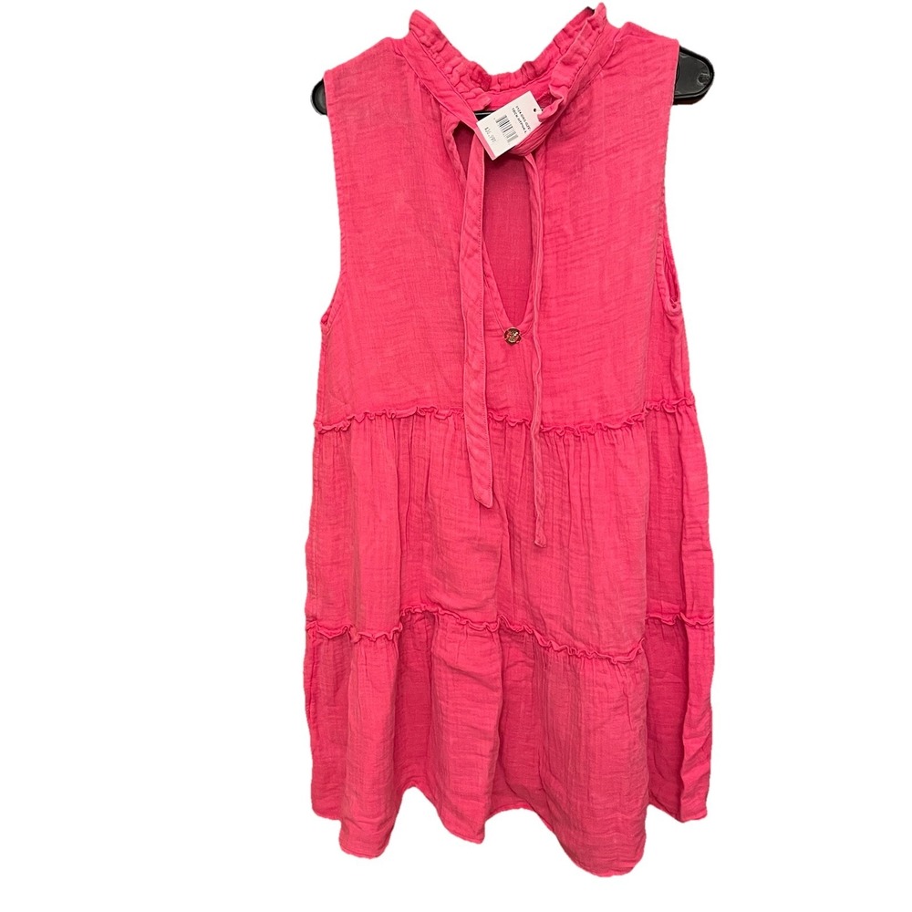 Simply Southern Ladies Gauze Tie back Hot Pink Dress Sz L Sleeveless Mini NWT